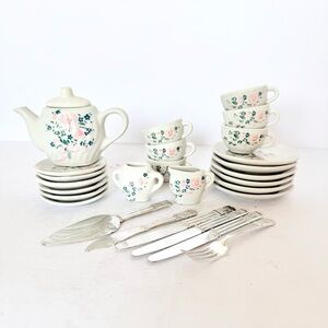 27pc Vintage Miniature Porcelain Floral Tea Set Teapot Cups Plates Sugar Creamer